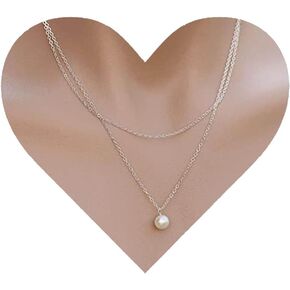 Vintage Layered Pearl Choker Necklace Single Pearl Pendant Necklace Floating Pearl Necklace Silver Faux Pearl Bead Necklace Jewelry for Women and Girls