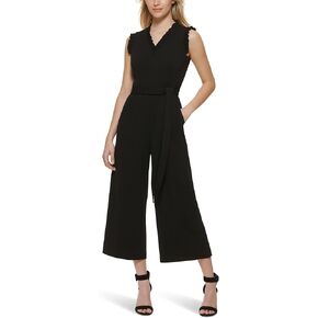 Calvin Klein womens V-neck Jumpsuit With Ruffle Trim