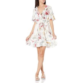BCBGMAXAZRIA Women's Fit and Flare Ruffle Tie Belt Mini Wrap Dress