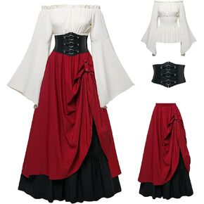 FORTMAC Renaissance Costume Women Ren Faire Medieval Dress for Women with Corset Fairy Costume Halloween