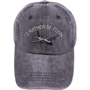 Vintage Washed Hat C-130 I'd Rather Be Flying Embroidery Cotton Dad Hats for Men & Women Buckle Closure Grey