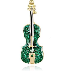 Cute Green Mini Violin Brooch Pin for Women Girl Handmade Enamel Fashion Lapel Pins Dress Accessories Delicacy Birthday Christmas Party Mother's Day Jewelry Dainty Gift