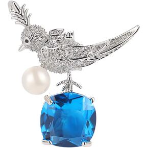 Crystals Brooch “Blue Enchantress" Platinum Plated Elegant Bird Fashion Pin Gift for Women Girls for Clothing Bag Decor - Qiaofulicheerfully (Blue-19)
