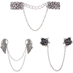 KAMRESH 3PC Rose Sweater Chain Collar Clips with Double Cardigan Dresses Clip Antique Flowers for Women Girls