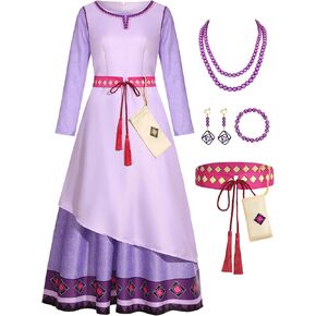 RKKVQP Wish Asha Costume Women Adult Princess Dress Up Movie Heroine Cosplay Long Sleeve Purple Dress with Accessories in Kuwait