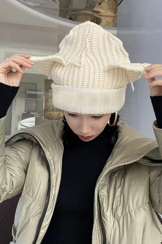 Vintage Beanies Crochet Hats for Women Cat Beanie Women Fox Hat Grunge Accessories Slouchy Beanies for Women in Kuwait