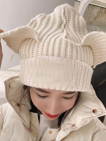 Vintage Beanies Crochet Hats for Women Cat Beanie Women Fox Hat Grunge Accessories Slouchy Beanies for Women in Kuwait