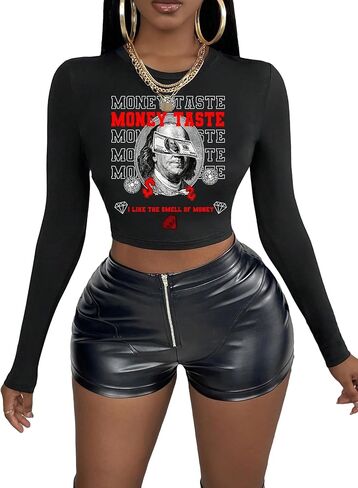 SOLY HUX Women's Y2k Graphic Tees Long Sleeve Letter Figure Print T Shirt Crop Tops in Saudi Arabia