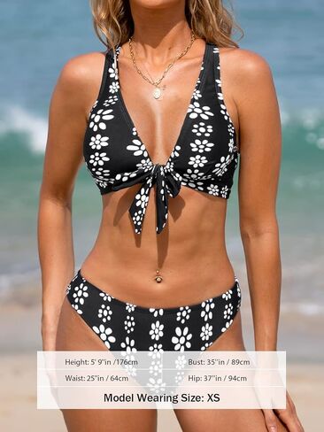 CUPSHE Women's Two Piece Tie Front Crisscross Back Floral Print Bikini Set in Saudi Arabia