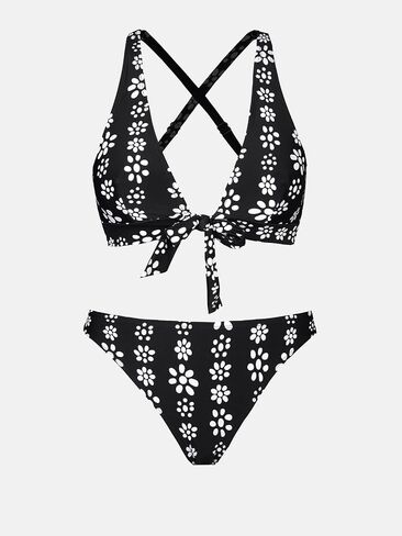 CUPSHE Women's Two Piece Tie Front Crisscross Back Floral Print Bikini Set in Saudi Arabia