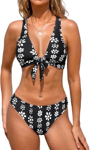 CUPSHE Women's Two Piece Tie Front Crisscross Back Floral Print Bikini Set in Saudi Arabia