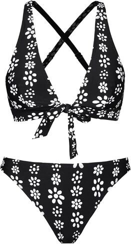 CUPSHE Women's Two Piece Tie Front Crisscross Back Floral Print Bikini Set in Saudi Arabia