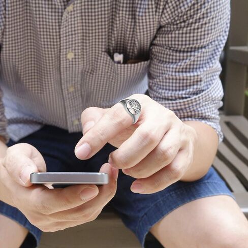 Rofusn Women Men's Stainless Steel Tree of Life Ring, Religious Vintage Life Tree Round Signet Biker Band Rings for Wedding Band Anniversary - Gold in Kuwait