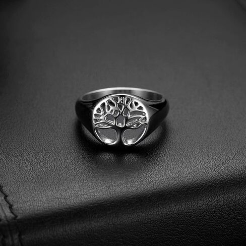Rofusn Women Men's Stainless Steel Tree of Life Ring, Religious Vintage Life Tree Round Signet Biker Band Rings for Wedding Band Anniversary - Gold in Kuwait