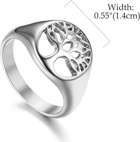 Rofusn Women Men's Stainless Steel Tree of Life Ring, Religious Vintage Life Tree Round Signet Biker Band Rings for Wedding Band Anniversary - Gold in Kuwait