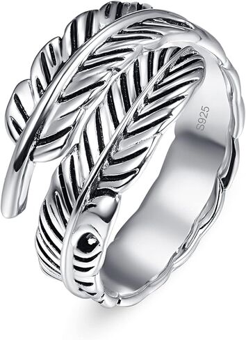 خاتم فضة استرليني عيار 925 قابل للتعديل من ياريسول، خاتم عتيق بتصميم ورقة شجر للنساء والرجال in Kuwait