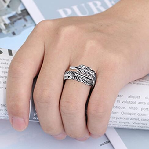 خاتم فضة استرليني عيار 925 قابل للتعديل من ياريسول، خاتم عتيق بتصميم ورقة شجر للنساء والرجال in Kuwait