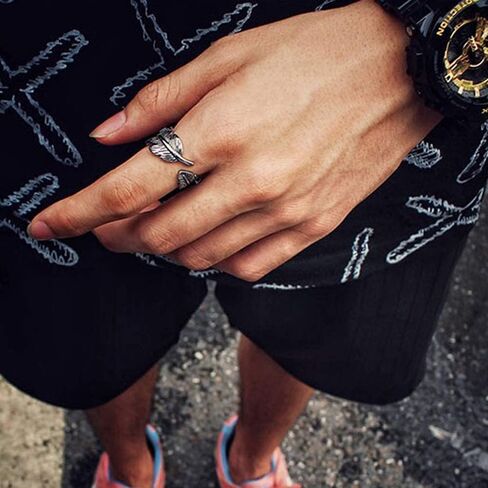 خاتم فضة استرليني عيار 925 قابل للتعديل من ياريسول، خاتم عتيق بتصميم ورقة شجر للنساء والرجال in Kuwait