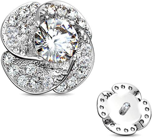 FIFTH CUE 14G CZ Paved & Round CZ Center Rose Blossom 316L Surgical Steel Internally Threaded Dermal Anchor Top in Saudi Arabia