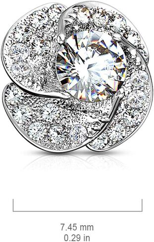 FIFTH CUE 14G CZ Paved & Round CZ Center Rose Blossom 316L Surgical Steel Internally Threaded Dermal Anchor Top in Saudi Arabia