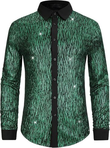 Lars Amadeus Glitter Metallic Shirts for Men's Button Long Sleeves Disco Sparkly Shirt in Saudi Arabia