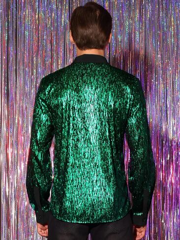 Lars Amadeus Glitter Metallic Shirts for Men's Button Long Sleeves Disco Sparkly Shirt in Saudi Arabia