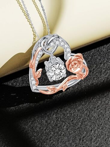 wtyim روز زهرة القلب قلادة للنساء مويسانيتي الماس روز إنفينيتي القلب قلادة قلادة مجوهرات عيد الحب عيد ميلاد هدية عيد الميلاد لزوجتها صديقة أمي الفتيات، 18 + 2 بوصة in Kuwait