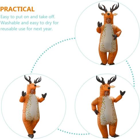 PRETYZOOM Inflatable Reindeer Costume Funny Blow Up Xmas Party Fat Suit Christmas Inflatable Costume Deer Cosplay Fancy Dress Jumpsuit Outfit for Christmas Halloween Decor in Saudi Arabia