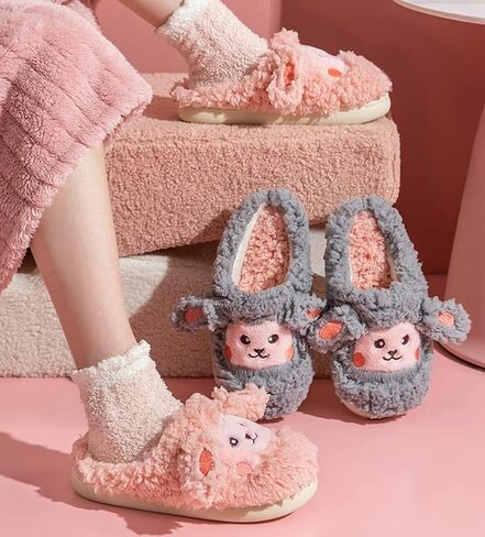 النساء خراف لطيفة النعال جميل شباشب على شكل حيوانات شتاء دافئ أفخم المنزل أحذية مفتوحة الشرائح مضحك عدم الانزلاق شباشب غرفة النوم in Kuwait