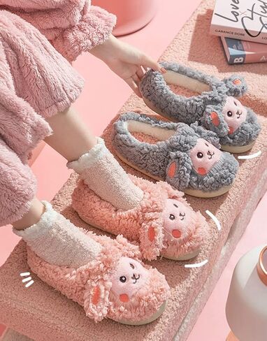 النساء خراف لطيفة النعال جميل شباشب على شكل حيوانات شتاء دافئ أفخم المنزل أحذية مفتوحة الشرائح مضحك عدم الانزلاق شباشب غرفة النوم in Kuwait