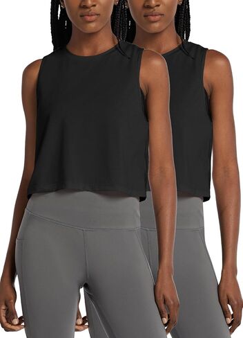 BALEAF Workout Tops for Women Crop Tank Top Quick Dry Athletic Gym Exercise Sleeveless Shirts Muscle Yoga Loose Fit 2-Pack Black M in Saudi Arabia