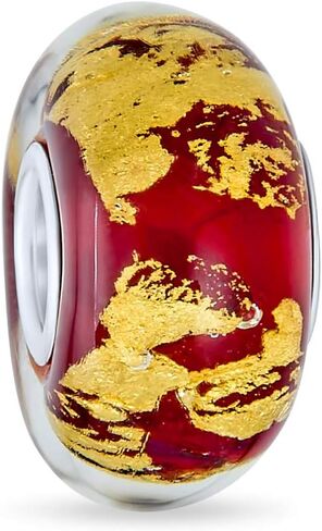 Bling Jewelry Murano Glass .925 Sterling Silver Core Red Green Purple Blue Translucent Gold Foil Metallic Spacer Charm Bead Fits European Bracelet For Women Teen in Saudi Arabia
