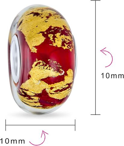 Bling Jewelry Murano Glass .925 Sterling Silver Core Red Green Purple Blue Translucent Gold Foil Metallic Spacer Charm Bead Fits European Bracelet For Women Teen in Saudi Arabia