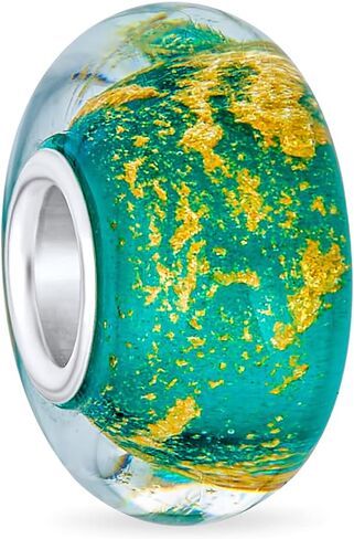 Bling Jewelry Murano Glass .925 Sterling Silver Core Red Green Purple Blue Translucent Gold Foil Metallic Spacer Charm Bead Fits European Bracelet For Women Teen in Saudi Arabia