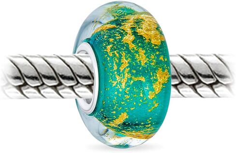 Bling Jewelry Murano Glass .925 Sterling Silver Core Red Green Purple Blue Translucent Gold Foil Metallic Spacer Charm Bead Fits European Bracelet For Women Teen in Saudi Arabia
