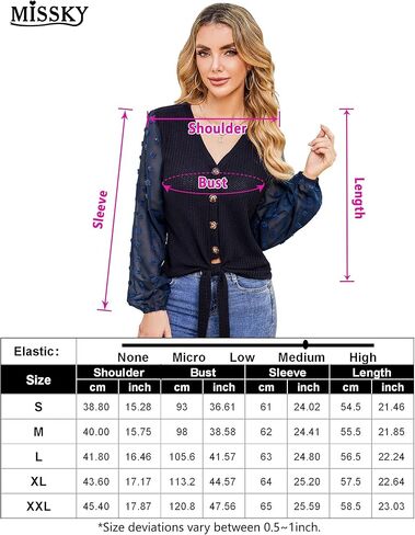 MISSKY Women's V Neck Lace Patchwork Long Sleeve Ribbed Knit Pullover Sweater Tops Shirts in Saudi Arabia