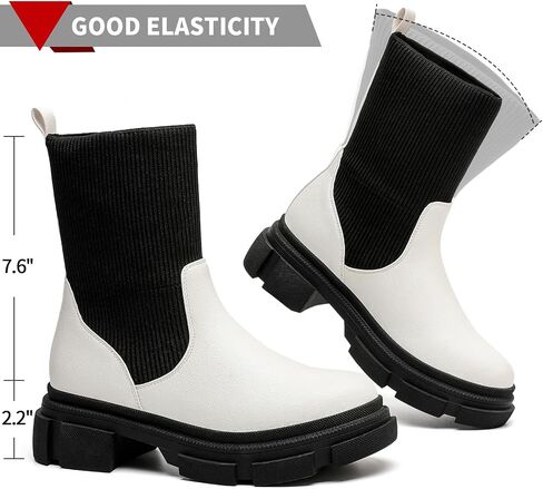 YETIER Women's Chelsea Ankle Boots Elastic Slip on Chucky Heel Comfortable Booties Mid Calf Combat Booties in Saudi Arabia