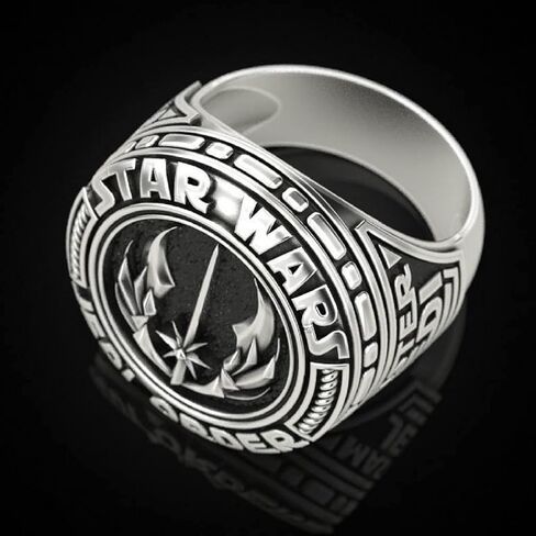 خاتم رمز جيدي للرجال، خاتم Master Jedi Signet رمز ماندالوريان Jedi Order Galactic Empire Rebel Alliance الجمجمة رمز خواتم مجوهرات كلاسيكية إكسسوارات مثالية لعيد الأب in Kuwait