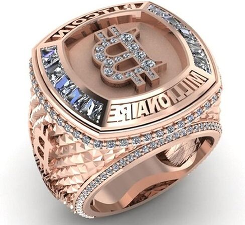 MayiaHey Bitcoin Ring, Bitcoin Sign Ring for Men, Rose Gold Bitcoin Symbol Ring Bitcoin Jewelry, Iced Out Bitcoin Money Ring Hip Hop Bitcoin Band Ring Rapper Punk Rock Bitcoin Ring for Boys in Saudi Arabia
