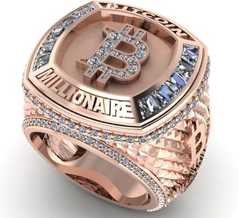 MayiaHey Bitcoin Ring, Bitcoin Sign Ring for Men, Rose Gold Bitcoin Symbol Ring Bitcoin Jewelry, Iced Out Bitcoin Money Ring Hip Hop Bitcoin Band Ring Rapper Punk Rock Bitcoin Ring for Boys in Saudi Arabia