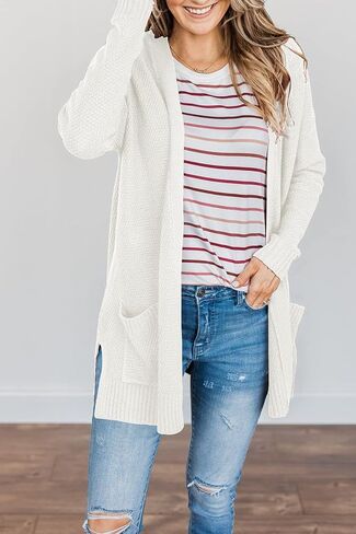 PIIRESO Women's Open Front Waffle Knit Cardigan Sweater Long Sleeve Loose Outwear with Pockets in Saudi Arabia