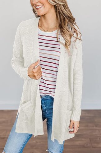 PIIRESO Women's Open Front Waffle Knit Cardigan Sweater Long Sleeve Loose Outwear with Pockets in Saudi Arabia