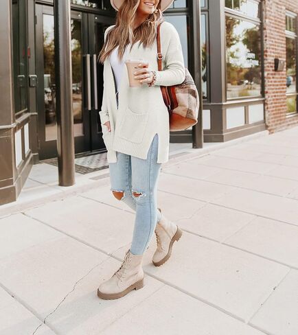 PIIRESO Women's Open Front Waffle Knit Cardigan Sweater Long Sleeve Loose Outwear with Pockets in Saudi Arabia