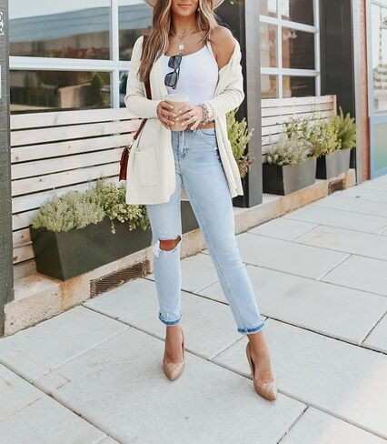 PIIRESO Women's Open Front Waffle Knit Cardigan Sweater Long Sleeve Loose Outwear with Pockets in Saudi Arabia