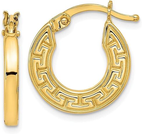 Diamond2Deal 14k Yellow Gold Polished Hollow Greek Key Hoop Earrings for Women in Saudi Arabia