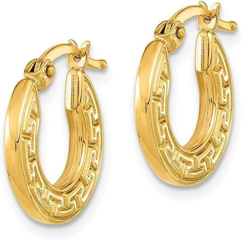 Diamond2Deal 14k Yellow Gold Polished Hollow Greek Key Hoop Earrings for Women in Saudi Arabia