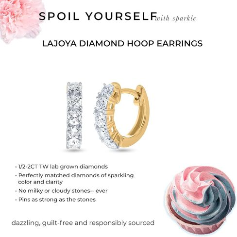 أقراط لا جويا لاب جرون هوجي هوب الماسية الصغيرة | طوق من الألماس والذهب الأصفر المطلي بالفضة الإسترليني | هدية مجوهرات الماس المثالية in Kuwait