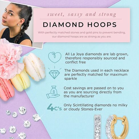 أقراط لا جويا لاب جرون هوجي هوب الماسية الصغيرة | طوق من الألماس والذهب الأصفر المطلي بالفضة الإسترليني | هدية مجوهرات الماس المثالية in Kuwait