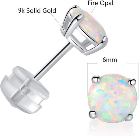 GEMSME 10K Solid Yellow/White/Rose Gold 6.00mm Round Fire Opal Stud Earrings Hypoallergenic Gift Jewelry for Women in Saudi Arabia