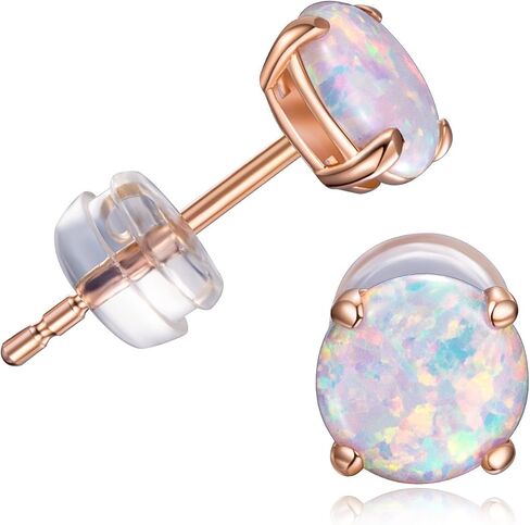 GEMSME 10K Solid Yellow/White/Rose Gold 6.00mm Round Fire Opal Stud Earrings Hypoallergenic Gift Jewelry for Women in Saudi Arabia